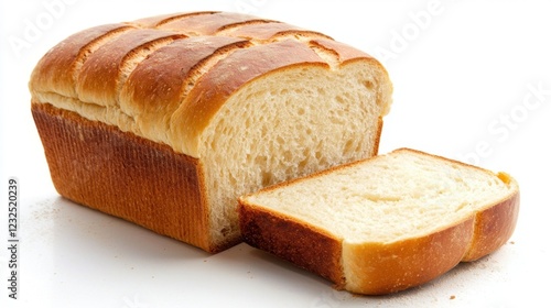Freshly Baked Whole Loaf of Soft White Bread on White Surface