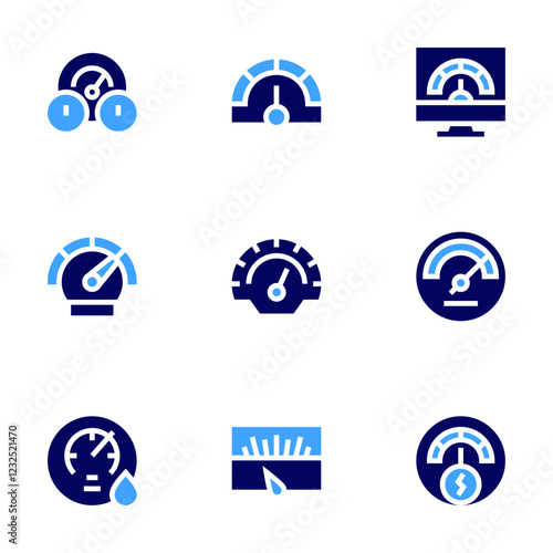 Speedometer icon set. Bold style. Duotone colors. speedometer, dashboard, speed, barometer