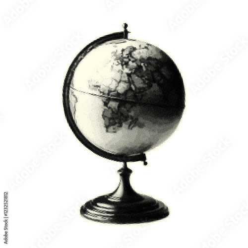 Globe of the world in halftones for creating collages. Vector on an isolated background.