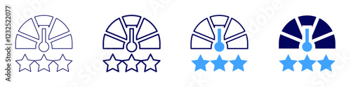 Speedometer reviews icon in 4 different styles. Thin Line, Line, Bold, and Bold Line. Duotone style. Editable stroke