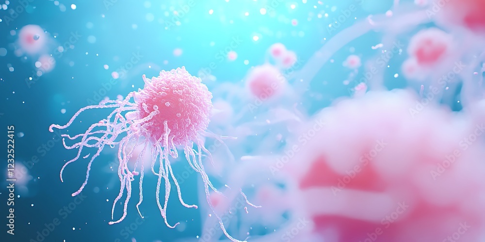 Obraz premium Highly detailed 3D-render of a cancer cell with small pink cellular structures