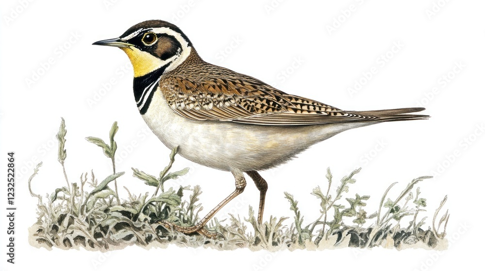 Bird illustration, grassland background, wildlife art, nature guide Bird illustration, grassland background, wildlife art, nature guide