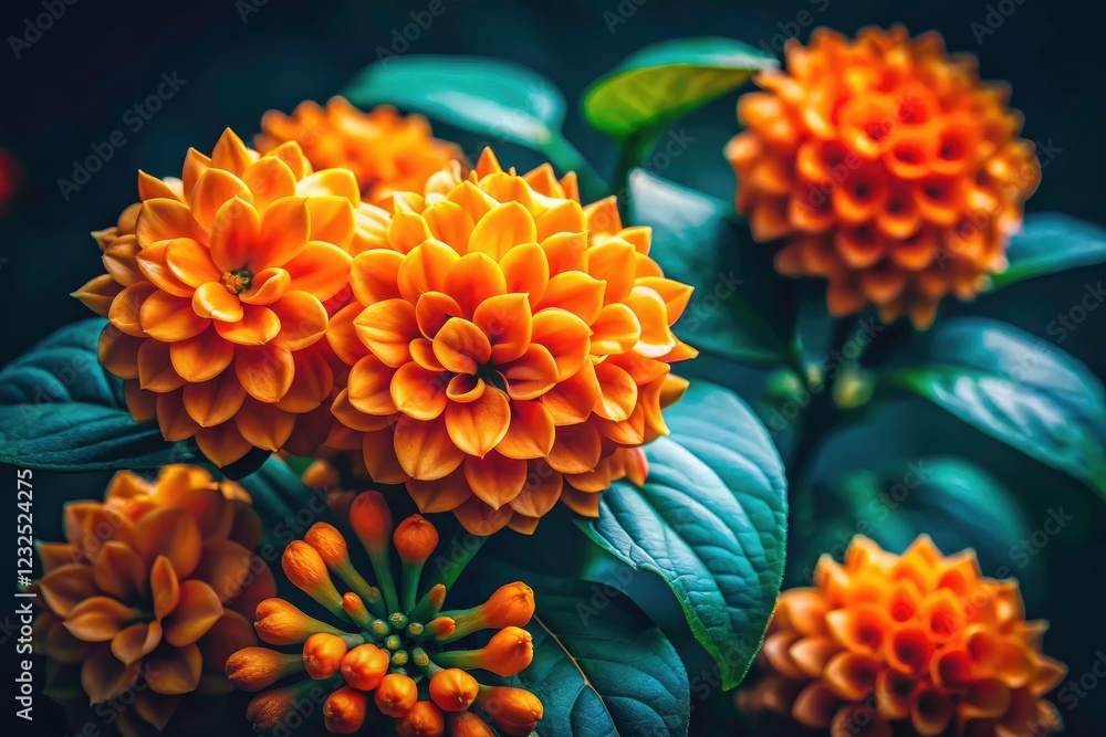 A panoramic wallpaper showcases dazzling orange climber blooms, exquisitely detailed against a deep green natural setting. A panoramic wallpaper showcases dazzling orange climber blooms, exquisitely detailed against a deep green natural setting.