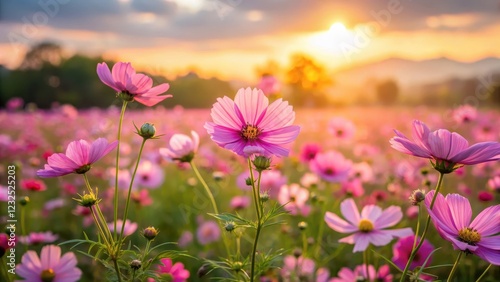 cosmos flower field at dawn  garden  plants   garden  plants  nature  fields  green  wildflower field beautiful  meadow