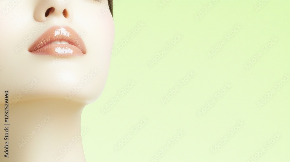 Close Up Of A Woman's Face With Soft Lighting And A Lime Green Background Close Up Of A Woman's Face With Soft Lighting And A Lime Green Background