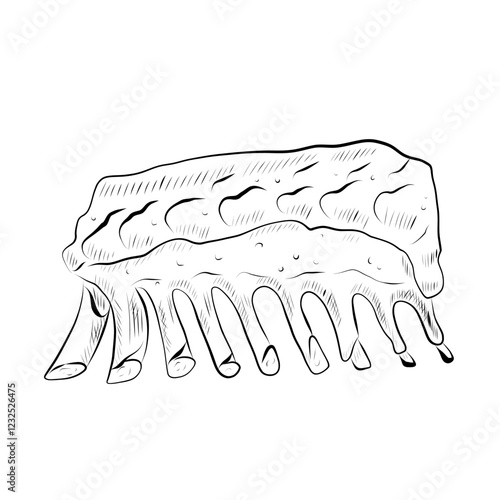 Line drawing. Line art of food - grilled ribs. Vector minimalist