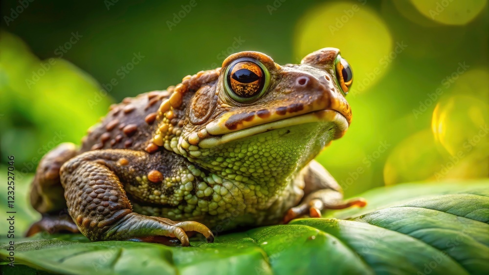 A stunning green toad, captured in breathtaking macro detail, inhabits a magical forest scene. A stunning green toad, captured in breathtaking macro detail, inhabits a magical forest scene.