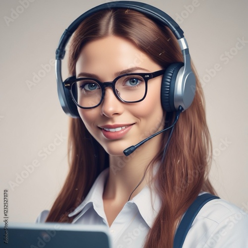 Femme qui travaille dans un call center, hotline téléphonique  photo