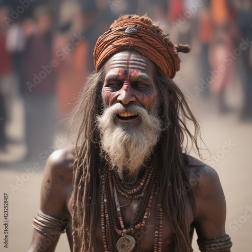 Aghori Naga Sadhu avec des cendres dansant dans la kumbh mela photo