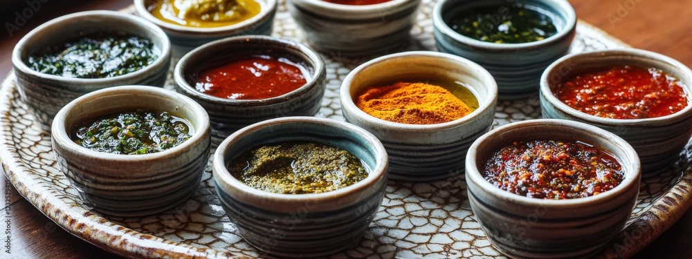 Close-up of Assorted Spices in Rustic Bowls, Vibrant Culinary Ingredients in Soft Natural Light Close-up of Assorted Spices in Rustic Bowls, Vibrant Culinary Ingredients in Soft Natural Light