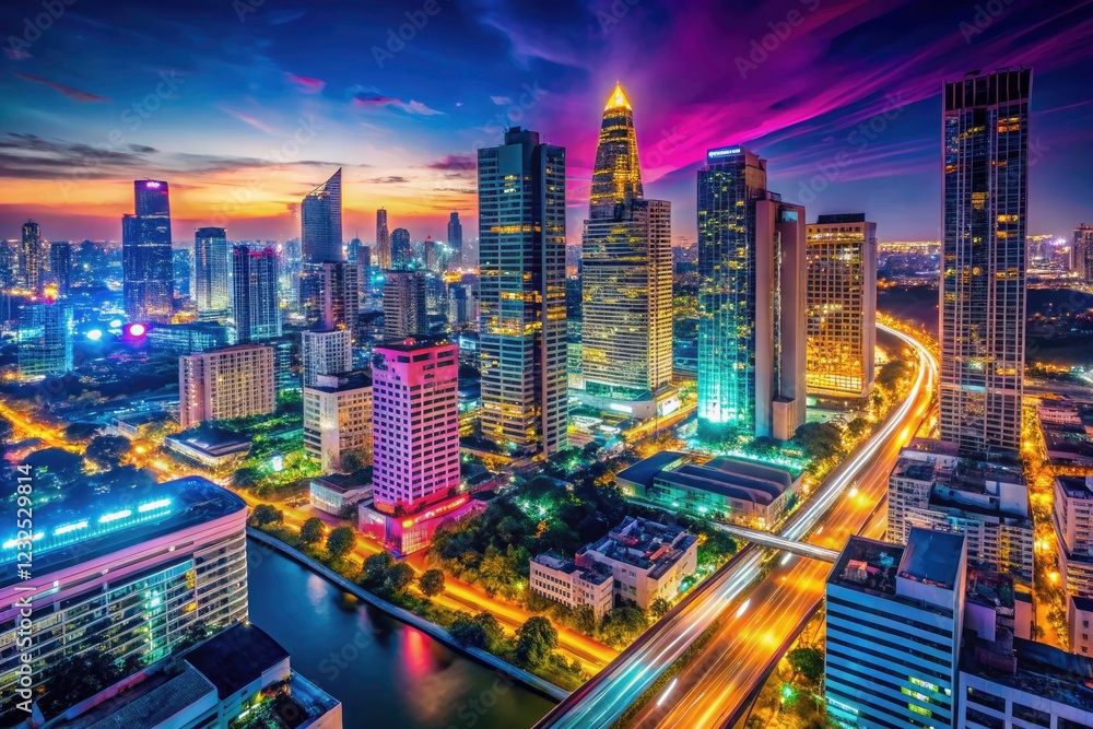 Fototapeta premium Bangkok Skyline 8 November 2017: Conceptual Cityscape Photography