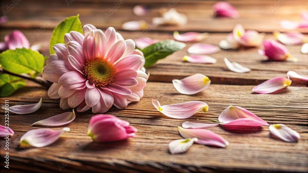 Delicate flower petals unfolding on a wooden table , flowers, foliage, flowers, foliage, nature, plant, herbs Delicate flower petals unfolding on a wooden table , flowers, foliage, flowers, foliage, nature, plant, herbs