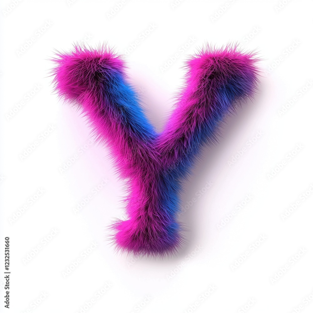 Fototapeta premium Fluffy Pink and Blue Furry Letter Y 3D Render Alphabet Design Element
