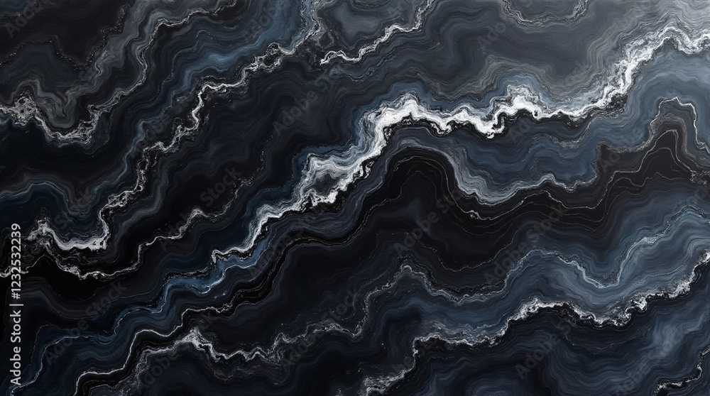 Obraz premium Background with abstract mixing black and white fluid art texture. Liquid acrylic artwork, mixed paint for interior poster. Marble effect, wavy pattern for design, wallpaper, banner, print