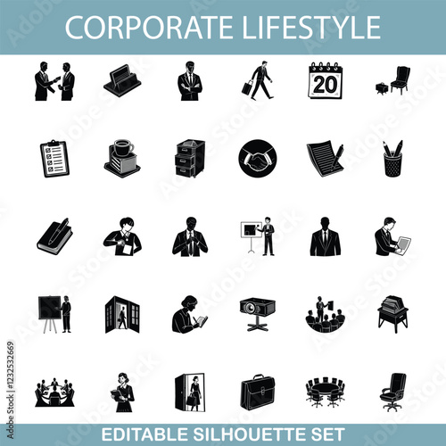Corporate Lifestyle Editable Silhouette Icons of Business and Office