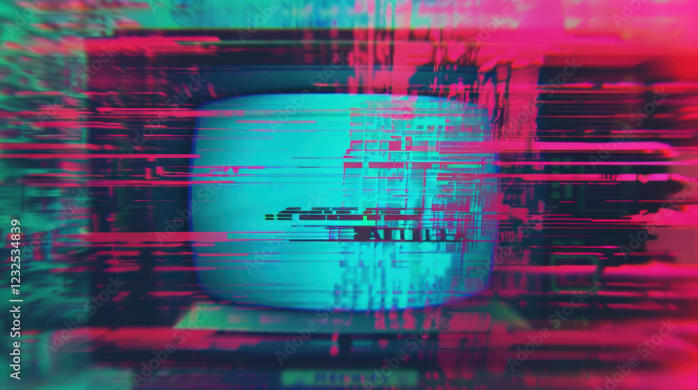 Obraz premium tv screen texture with glith effect, signal problems