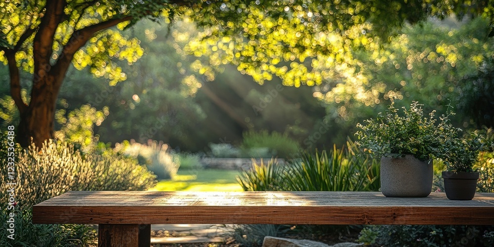 Naklejka premium Cozy Rustic Outdoor Bench Patio Setting for Relaxation