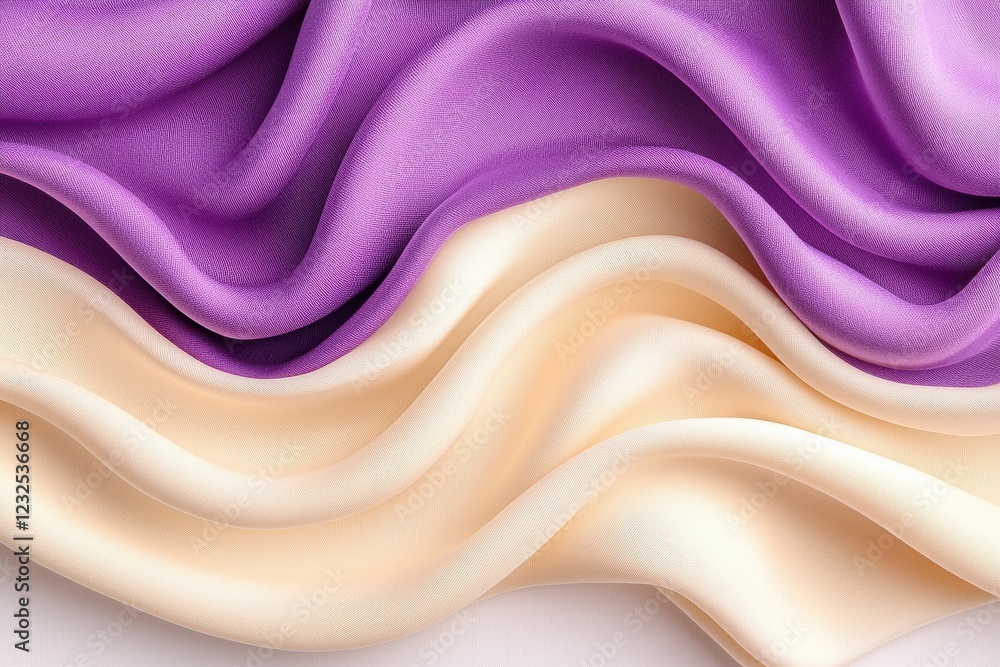 Fototapeta premium Wavy fabric in purple and cream colors.