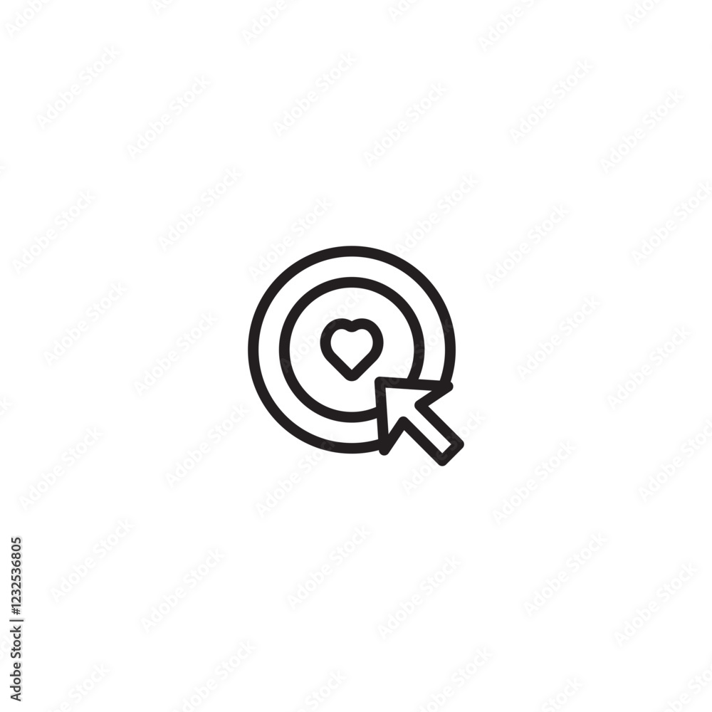 Love target icon. Heart in target with arrow. Minimalist love target. Love target icon. Heart in target with arrow. Minimalist love target.