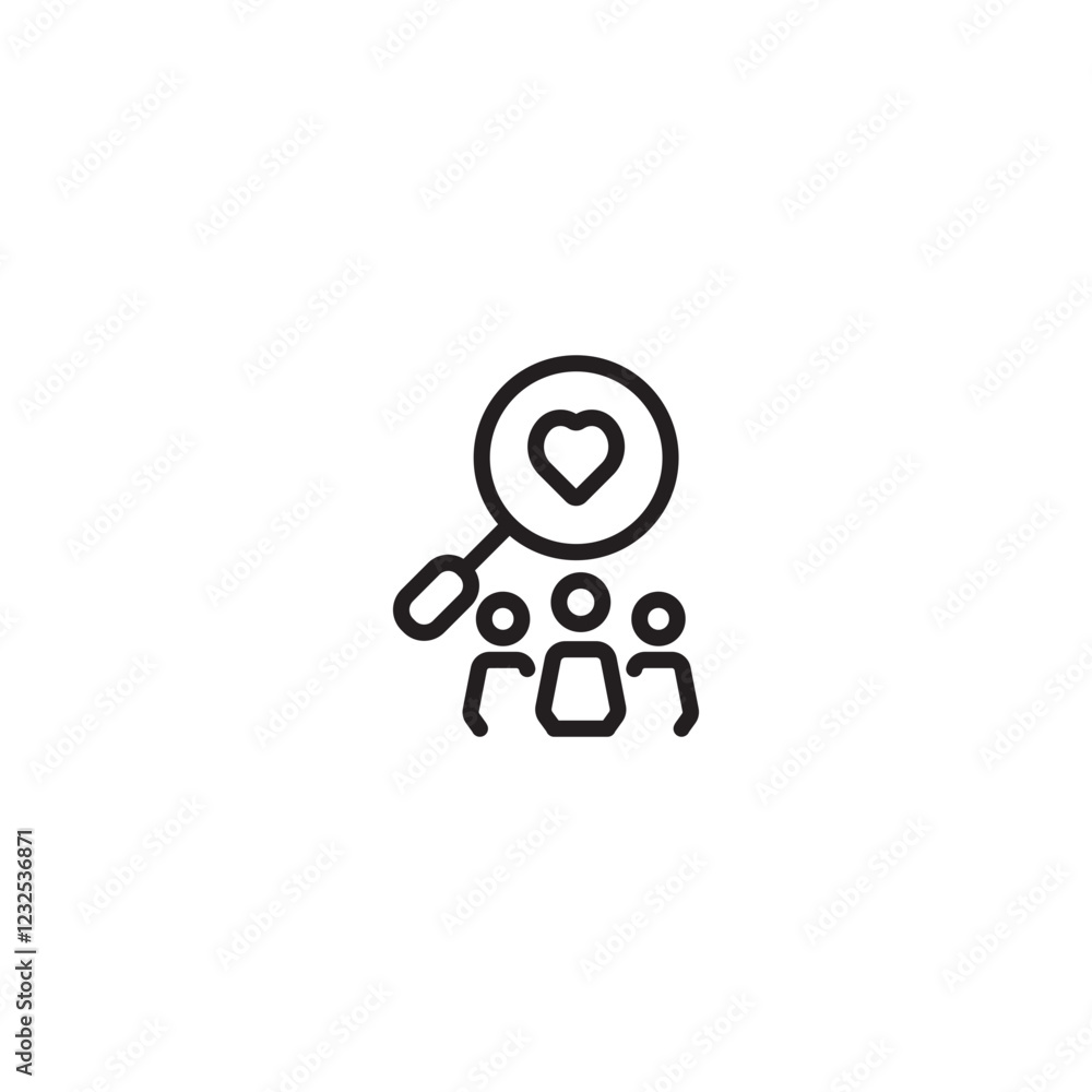 Find love icon. Magnifying glass over people with heart. Simple relationship search. Simple relationship search. Find love icon. Magnifying glass over people with heart. Simple relationship search. Simple relationship search.