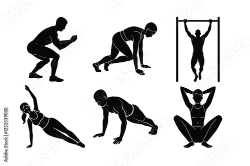 Silhouettes of Bodyweight Exercises.