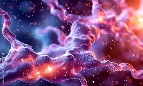 Wallpaper Mural An abstract molecular structure with glowing elements, particles, and a cosmic background, creating a surreal, energetic scene. Torontodigital.ca
