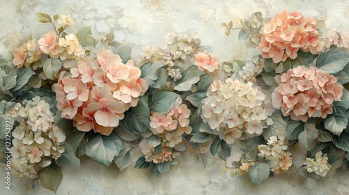 Delicate Pink Hydrangeas with Elegant Green Foliage. Generative AI