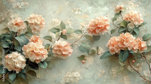 Soft pink hydrangea blooms in a delicate botanical arrangement. Generative AI