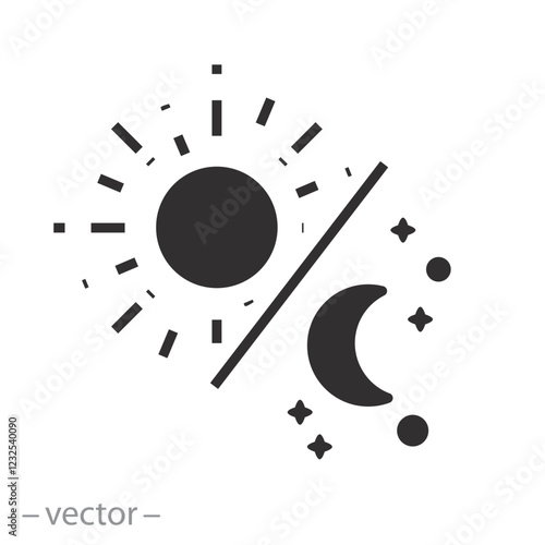 night with day time icon, moon and sun, solstice, flat vector illustration