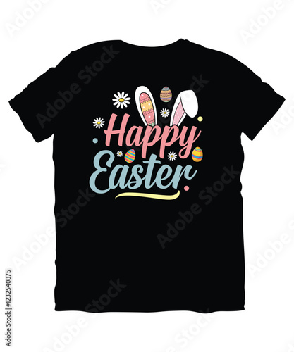 Happy Easter Sayings Egg Bunny T-Shirt.Happy easter rabbit, bunny tshirt vector design template. Ready to print for apparel, poster, mug and greeting plate illustration photo