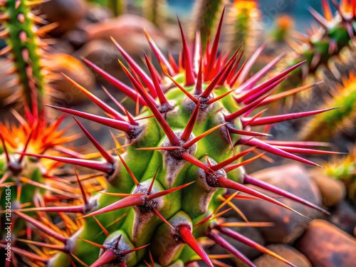 Crown of Thorns Plant Detailed High-Resolution Photo, Spiny Plant Photography, Cactus-like Succulent Image photo