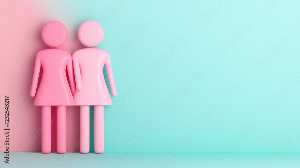 A pair of pink figurines holding hands against a soft gradient background, symbolizing love and connection. A pair of pink figurines holding hands against a soft gradient background, symbolizing love and connection.