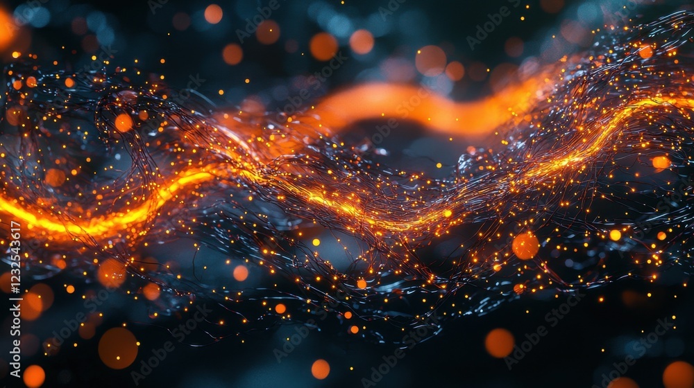 Obraz premium Abstract Flow of Glowing Light with Vibrant Particles and Sparkles