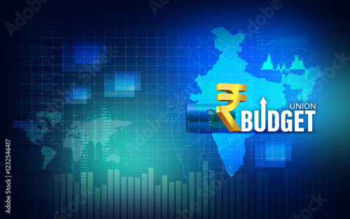 Indian budget concept illustration. Indian map with financial background. rupee background 3d rendering