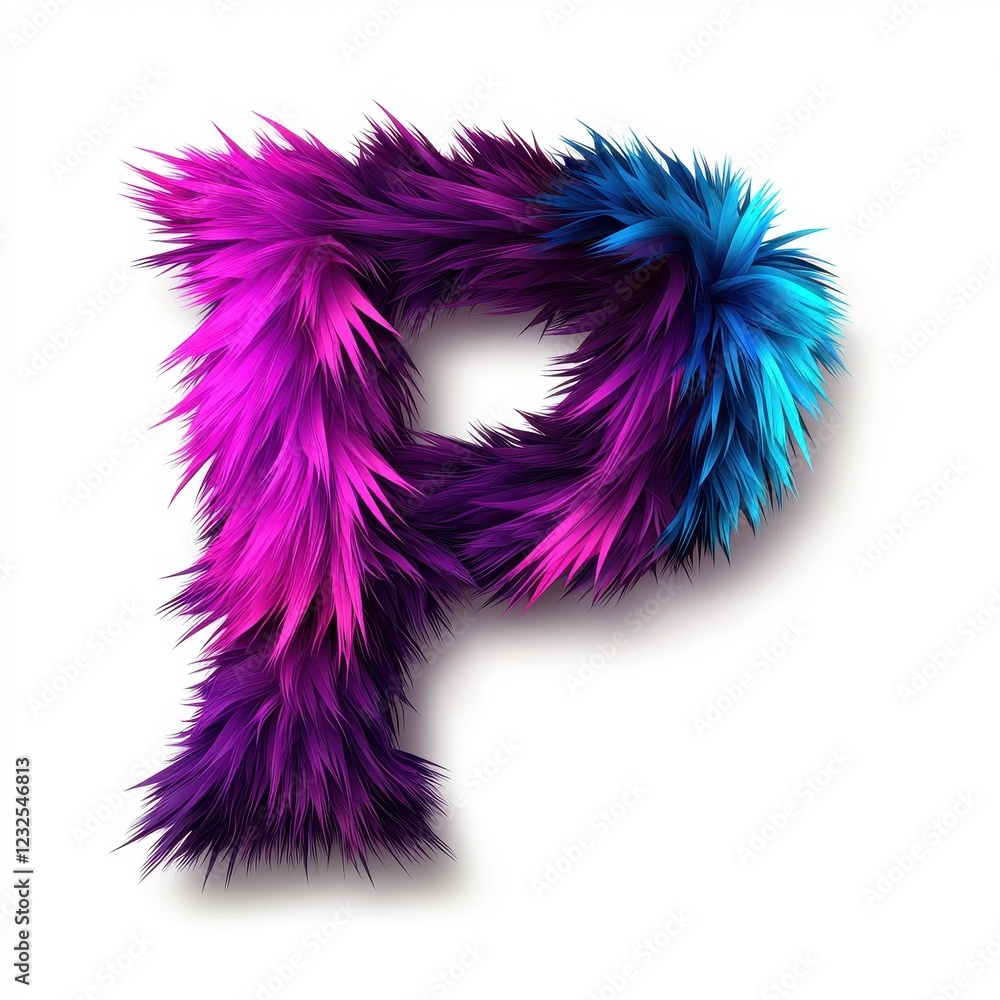 Colorful Furry Letter P 3D Render Vibrant Purple Pink Blue Alphabet Design Element Colorful Furry Letter P 3D Render Vibrant Purple Pink Blue Alphabet Design Element