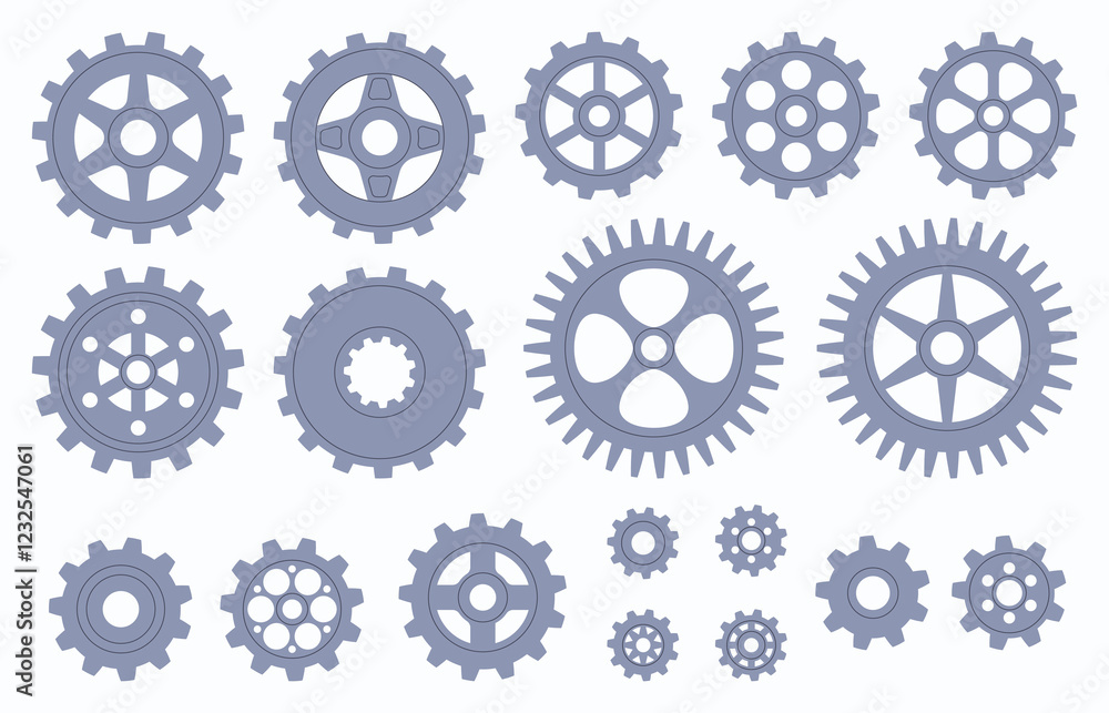 Gears. Decorative cogwheels. Parts of various mechanisms. Vector illustration