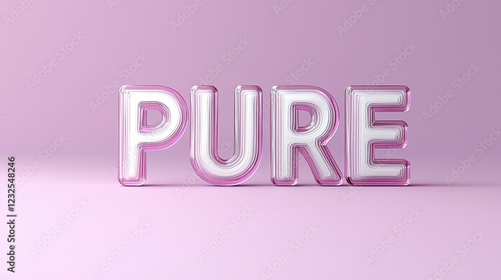 Elegant Pink and White PURE Word Art 3D Render Pastel Background Clean Design Elegant Pink and White PURE Word Art 3D Render Pastel Background Clean Design
