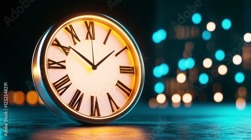 Wallpaper Mural Vintage Clock with Roman Numerals and Soft Glowing Lights Torontodigital.ca