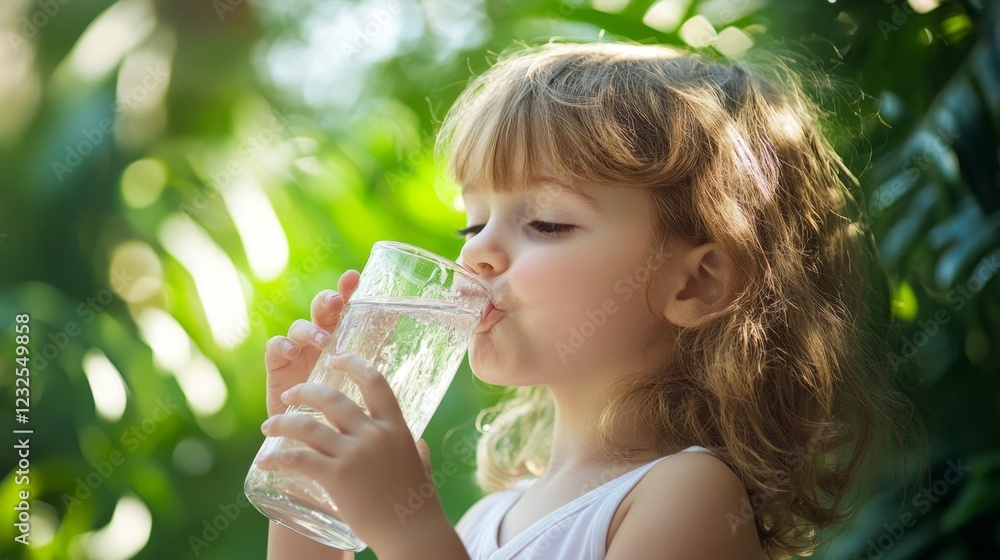 Young Child Enjoys Fresh Clean Water in Outdoor Setting Young Child Enjoys Fresh Clean Water in Outdoor Setting