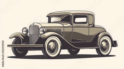 Vintage Car Illustration, Retro Transportation, Classic Automobile, Graphic Design, Stock Image photo