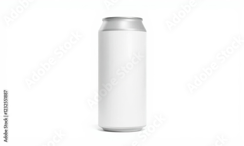 blank white beverage can with silver top, perfect for branding and mockups. Ideal for showcasing designs or labels in minimalist style