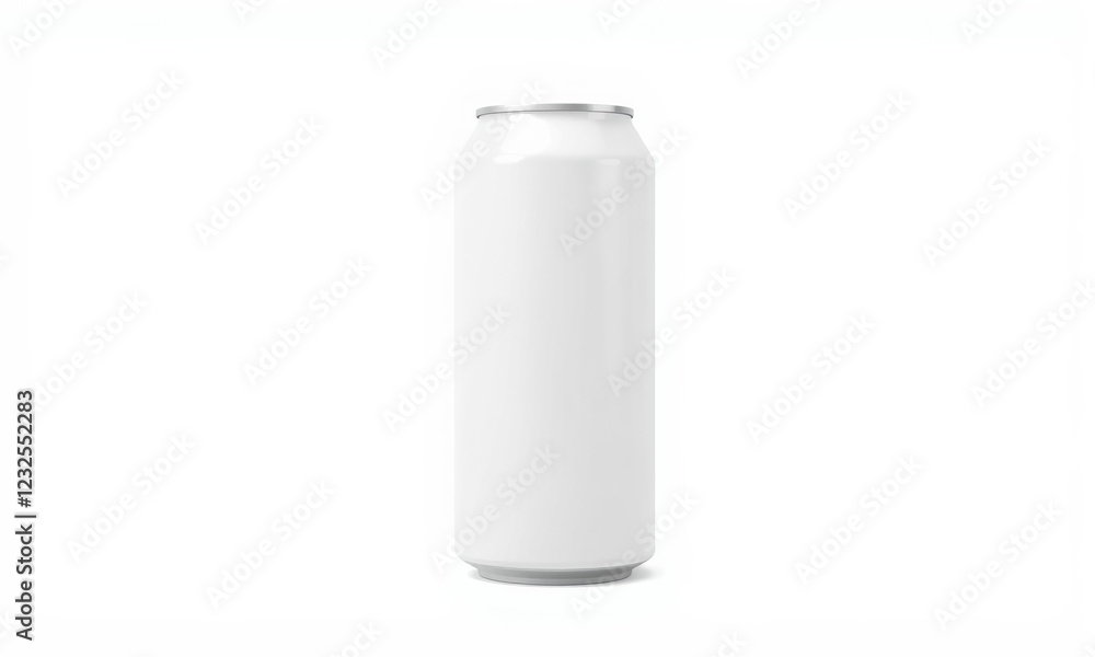 blank white aluminum can, perfect for custom designs or branding, stands upright against clean background, showcasing its smooth surface and sleek shape blank white aluminum can, perfect for custom designs or branding, stands upright against clean background, showcasing its smooth surface and sleek shape