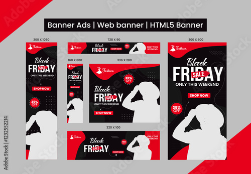 HTML5 banner ads design web template Set, Horizontal header web banner. Editable Google display ads banner set template	