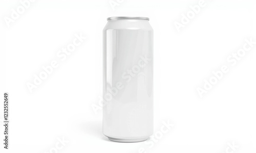 blank white soda can on white background, perfect for mockups and designs. Ideal for branding and advertising projects