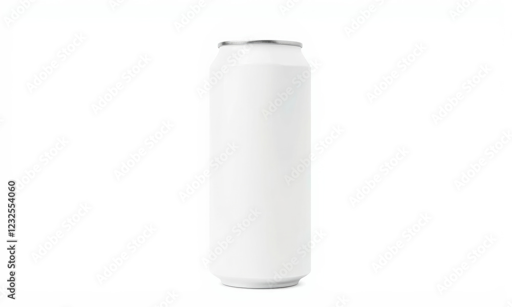 blank white aluminum can, perfect for custom designs or branding, stands upright against clean white background, showcasing its smooth surface and sleek shape blank white aluminum can, perfect for custom designs or branding, stands upright against clean white background, showcasing its smooth surface and sleek shape