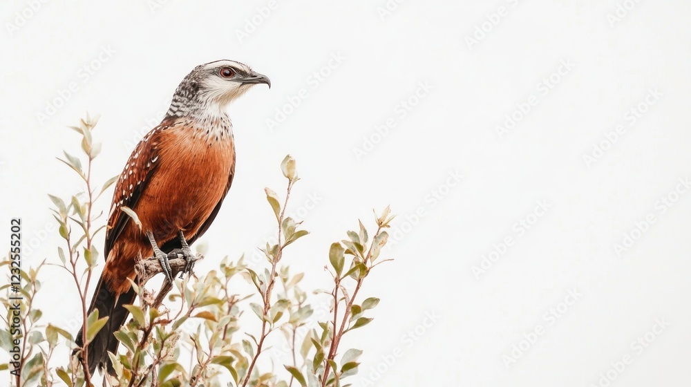 Fototapeta premium Chestnut-banded Plover perched on bush, white background, wildlife photography