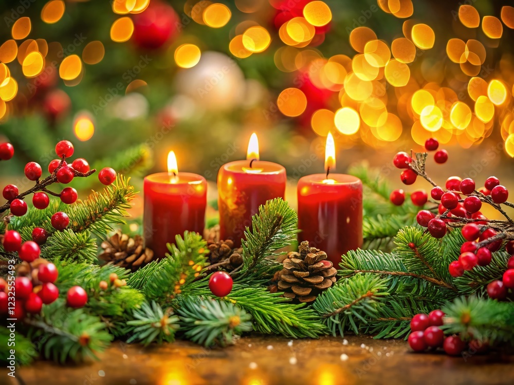 Joyful Christmas Background: Miniature Candles & Greenery Tilt-Shift Joyful Christmas Background: Miniature Candles & Greenery Tilt-Shift