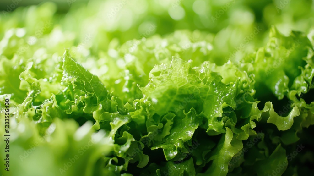 Fresh Green Lettuce Leaves with Water Drops for Healthy Eating Fresh Green Lettuce Leaves with Water Drops for Healthy Eating