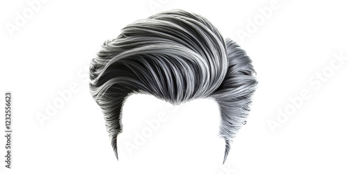 Gray hair wig with elegant swirls isolated on transparent background