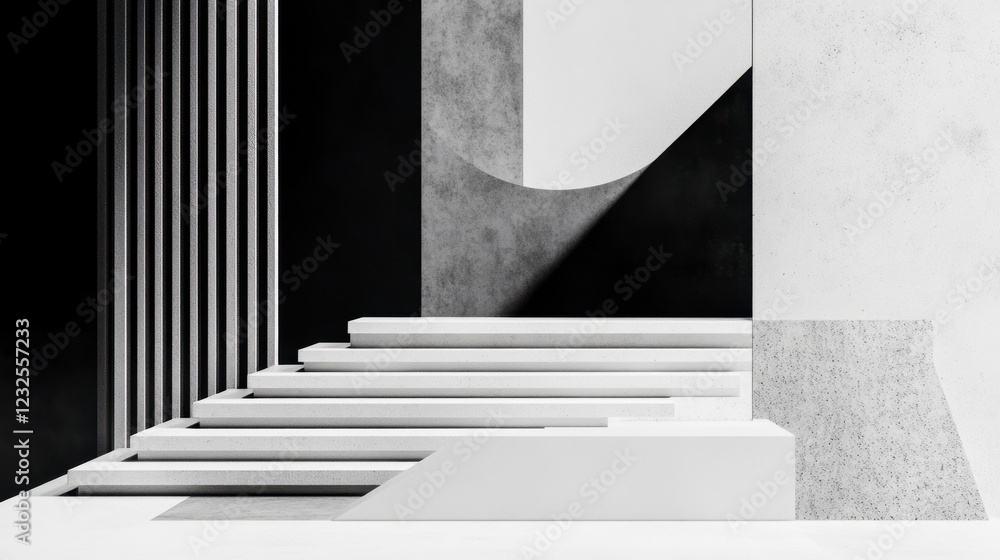Fototapeta premium Bold geometric shapes in a minimalist composition, with contrasting black and white tones